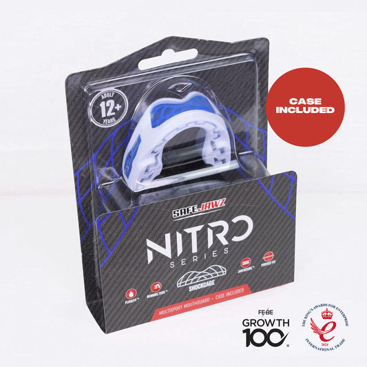 Safejawz - NITRO Mondbeschermer (Volwassen - Wit & Blauw)